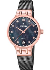 Festina Damen Quarzuhr "Mademoiselle"anthrazit, schwarz, perlmuttfarben, Armbanduhren, Armbanduhr, Damenuhr, Edelstahlarmband, analog, Datum