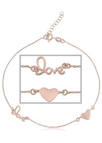 Firetti Fußkette "Schmuck Geschenk Silber 925 Körperschmuck Herz+LIEBE Ankerkette", Silber 925 (Sterlingsilber), rosa, Silber 925 (Sterlingsilber),