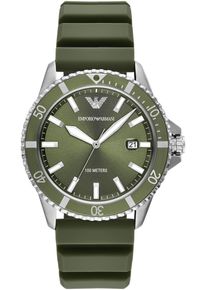 Emporio Armani Damen Quarzuhr, grün, Armbanduhren, Armbanduhr, Damenuhr, Herrenuhr, Silikonarmband, analog, Tag