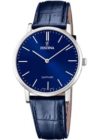 Festina Damen Quarzuhr "Swiss Made Collection", blau, Armbanduhren, Armbanduhr, Herrenuhr, Damenuhr, Lederband, Saphirglas, Swiss Made