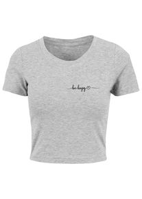 Merchcode Herren T-Shirt "Merchcode Damen Ladies Be Happy Cropped Tee", grau, klassisch, Gr. XL, bedruckt, 95% Baumwolle, 5% Elasthan, Shirts