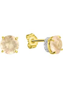 Firetti Damen Paar Ohrstecker "Schmuck Geschenk Gold 375 Ohrschmuck Ohrringe bicolor", Gelbgold 375, rosa, Gelbgold 375, Ohrringe, mit Rosenquarz,