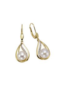 OROLINO Damen Paar Ohrhänger "585 Gold 2x Perle 7,5-8mm +10x Brillant 0,04ct.", ONE-SIZE, 0,04 ct SI = kleine Einschlüsse, Gold, gelb, Gold, Ohrringe