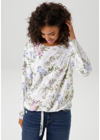 Aniston CASUAL Damen Langarmshirtwollweiß, rosa, blau, oliv, hellgrün, gelb, braun, silberfarben, modisch, Gr. 36, bedruckt, geblümt, Glitzermuster,