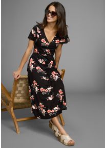 Laura Scott Damen Sommerkleidschwarz, orange, geblümt, feminin, Gr. 36, geblümt, Jersey, Obermaterial: 95% Viskose, 5% Elasthan, Kleider, mit