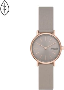 Skagen Damen Quarzuhr "SIGNATUR LILLE", grau, Armbanduhren, Armbanduhr, Damenuhr, Nachhaltigkeitssiegel, Lederarmband