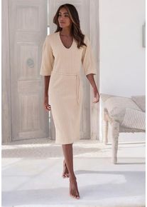 Lascana Strickkleid mehrfarbig Gr. 32/34 für Damen. V-Ausschnitt und Bindeband. Figurumspielend