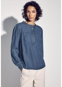 Street One Damen Jeansblusemedium tencel blau, casual, Gr. 46, unifarben, Jeans, 100% Lyocell, Blusen, Kragen und halbe Knopfleiste am Ausschnitt