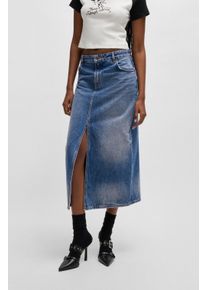 HUGO BLUE Damen Midirock "Gebana"medium blau 425, casual, Gr. L, unifarben, Web, Obermaterial: 100% Baumwolle, Röcke, Authentic washed mit kleinen