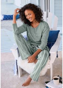 Vivance Dreams Pyjama grün Gr. 32/34 für Damen. Rundhals und Allover-Druck, Print, Druck. Bequem. Nachhaltig.