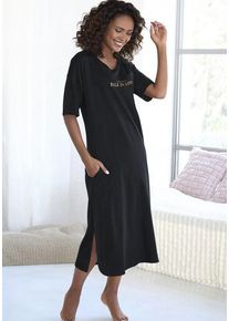 Vivance Dreams Nachthemd schwarz Gr. 32/34 für Damen. Rundhals und Print, Schriftzug. Oversize. Nachhaltig.