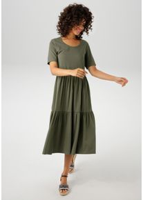 Aniston CASUAL Damen Sommerkleid, grün, casual, Gr. 46, unifarben, Single Jersey, Obermaterial: 95% Baumwolle, 5% Elasthan, Kleider, in trendiger