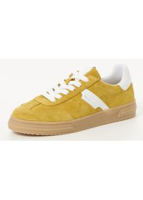 Tamaris Damen Plateausneaker, Gr. 36gelb kombiniert, Veloursleder, Lederimitat, kontrastfarbene Details, sportlich, Schuhe, Schnürschuh, Halbschuh,