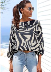 Lascana Damen Schlupfblusecreme, graublau bedruckt, modisch, Gr. 36, bedruckt, animal-print, Web, Obermaterial: 100% Viskose, Blusen, mit