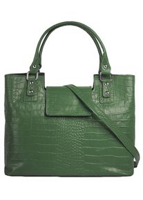 CLUTY Damen Henkeltasche, grün, Leder, Reptilienprägung, Taschen, echt Leder, Made in Italy