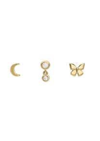 Fossil Damen Ohrstecker-Set "Multipack Metall JEWELRY Halbmond Glitz Schmetterling, JA7278SET", Metall, gelb, Metall, Ohrringe, mit Zirkonia (synth.)