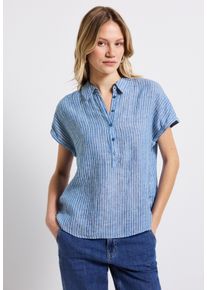 Street One Damen Hemdbluseserenity blau, casual, Gr. 46, gestreift, Web, 100% Leinen, Blusen, mit Seitlichen Einschlitzen am Saum