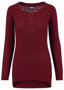 Urban Classics Damen Rundhalspullover "Urban Classics Damen Ladies Long Wideneck Sweater", rot, casual, Gr. M, unifarben, 100% Polyacryl, Pullover