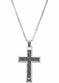 Emporio Armani Damen Kette mit Anhänger "Halskette Kreuz, EGS1705040", Edelstahl, L: 55cm, silber, Edelstahl, Halsketten, mit Carbon