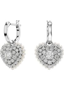 Swarovski Damen Paar Creolen "Idyllia E Heart Drop Herz, 5684384", Metall-Perlen, silber, Metall, Perlen, Ohrringe, mit Swarovski Kristall - mit