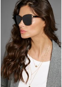 Laura Scott Damen Sonnenbrille, braun, modisch, glänzend, gemustert, kontrastfarbene Details, Brillen, mit glitzernden und goldfarbenden Details - NEW