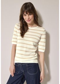 Cecil Damen Kurzarmpullover, lila, casual, Gr. XXL, gestreift, Strick, Obermaterial: 100% Baumwolle, Pullover, mit Streifen und in Struktur-Optik