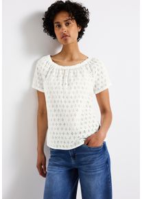 Street One Damen Kurzarmbluse, weiß, casual, Gr. 42, unifarben, Web, Obermaterial: 100% Baumwolle, Blusen, mit Lochstickerei