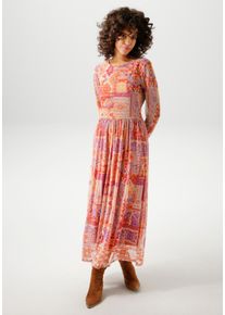 Aniston CASUAL Damen Midikleid, orange, feminin, Gr. 42, bedruckt, gemustert, ethno, Mesh, Obermaterial: 95% Polyester, 5% Elasthan. Futter: 100%