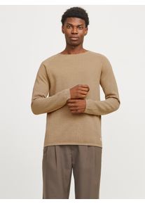 Jack & Jones JACK & JONES Herren Rundhalspullover "JJEHILL KNIT CREW NECK NOOS", beige, modisch, Gr. L, unifarben, Strick, Obermaterial: 100% Baumwolle, Pullover,