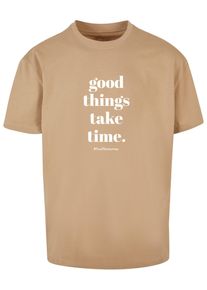 Merchcode Herren T-Shirt "Merchcode Herren Good Things Take Time Heavy Oversize Tee", beige, casual, Gr. XXL, bedruckt, 100% Baumwolle, Shirts