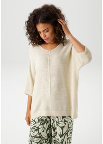 Aniston CASUAL Damen Strickpullover, beige, casual, Gr. 40, unifarben, Strukturmuster, Feinstrick, Obermaterial: 100% Polyacryl, Pullover, im