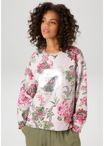 Aniston CASUAL Damen Sweatshirt, rosa, modisch, Gr. 36, bedruckt, geblümt, Glitzermuster, Sweatware, Obermaterial: 100% Baumwolle, Sweatshirts, im
