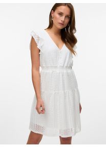 Véro Moda VERO MODA Damen Minikleid "VMHONEY LACE V-NECK SHORT DRESS WVN GA"snow weiß pattern:original lace, modisch, Gr. S, unifarben, Web, Obermaterial: 75%