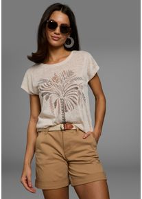Laura Scott Damen T-Shirt, beige, feminin, Gr. 32, bedruckt, Web, Obermaterial: 100% Polyester, Shirts, mit Glitzerdurck