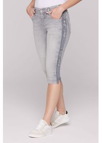 SOCCX Damen Jeansshorts, grau, casual, Gr. 28, bedruckt, Material: 98% Baumwolle, 2% Elasthan, Zusatz: Enthält nichttextile Teile tierischen