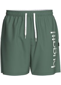 Bugatti Herren Badeshorts "Giovanni", grün, Gr. L, unifarben, Microfaser, Polyester, Badehosen, mit großem Logoprint auf dem linken Bein