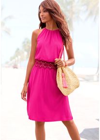 Vivance Damen Sommerkleid, pink, modisch, Gr. 38, unifarben, Jersey, Obermaterial: 100% Viskose, Kleider, mit Häkeleinsatz in der Taille, elegantes