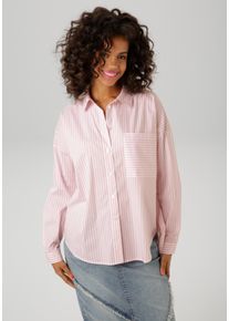 Aniston CASUAL Damen Hemdbluse, rosa, casual, Gr. 44, gestreift, Web, Obermaterial: 72% Baumwolle, 27% Polyamid, 1% Elasthan, Blusen, im