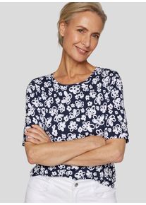 Rabe Damen Rundhalsshirt, blau, casual, Gr. 42, geblümt, bedruckt, Web, Obermaterial: 92% Viskose, 8% Elasthan, Shirts, mit floralem Muster