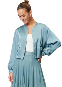 Zero Damen Jackenblazer "Zero Satin-Jacke mit Klappentaschen", blau, festlich, Gr. 44, glänzend, Satin, Obermaterial: 100% Polyester. Ärmelfutter: