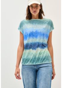 Cecil Damen T-Shirt, blau, casual, Gr. XL, gemustert, Jersey, Obermaterial: 65% Polyester, 35% Viskose, Shirts, in Ausbrenner-Optik