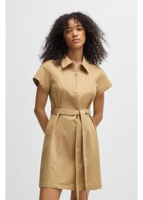 HUGO BLUE Damen Blusenkleid "Kerami", beige, modisch, Gr. 42, unifarben, Web, Obermaterial: 98% Baumwolle, 2% Elasthan, Kleider, mit Zipper Detail