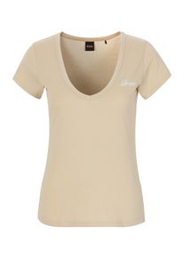 BOSS Orange Damen V-Shirt "Eslane Premium Damenmode", beige, casual, Gr. M, unifarben, Single Jersey, Obermaterial: 100% Baumwolle, Shirts, mit