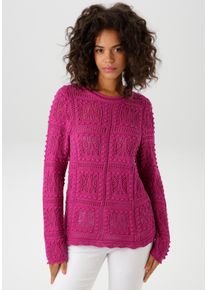 Aniston CASUAL Damen Strickpullover, pink, modisch, Gr. 34, Ajourstrickmuster, unifarben, Strick, Obermaterial: 50% Baumwolle, 50% Polyacryl,