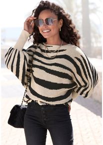 Lascana Damen Strickpullover, beige, modisch, Gr. 32, colorblocking, Strick, Obermaterial: 50% Baumwolle, 50% Polyacryl, Pullover, mit Zebramuster,
