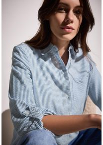 Cecil Damen Hemdblusemid blouse blau, casual, Gr. M, gestreift, Web, Obermaterial: 65% Baumwolle, 35% Modal, Blusen, gestreift, im Seersucker-Look
