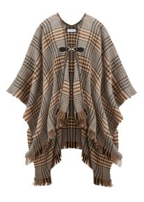 Lascana Damen Strickponcho "Cape", grau, casual, kariert, Obermaterial: 100% Polyacryl, Pullover, modisches Karo Muster & Schnalle, Karotuch, Poncho,