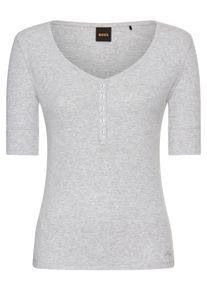 BOSS Orange Damen Henleyshirt "Espen Premium Damenmode", silber, casual, Gr. S, unifarben, Jersey, Obermaterial: 94% Baumwolle, 6% Viskose, Shirts,