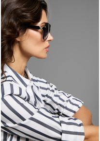 Laura Scott Damen Sonnenbrille, schwarz, modisch, glänzend, kontrastfarbene Details, Brillen, für Damen mit dezentem Zierstein am Bügel - NEW
