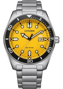 Citizen Herren Solaruhr, gelb, Armbanduhren, Armbanduhr, Herrenuhr, Edelstahlarmband, bis 10 bar wasserd.